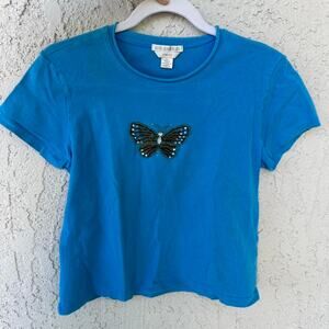 Y2k butterfly beaded baby tee